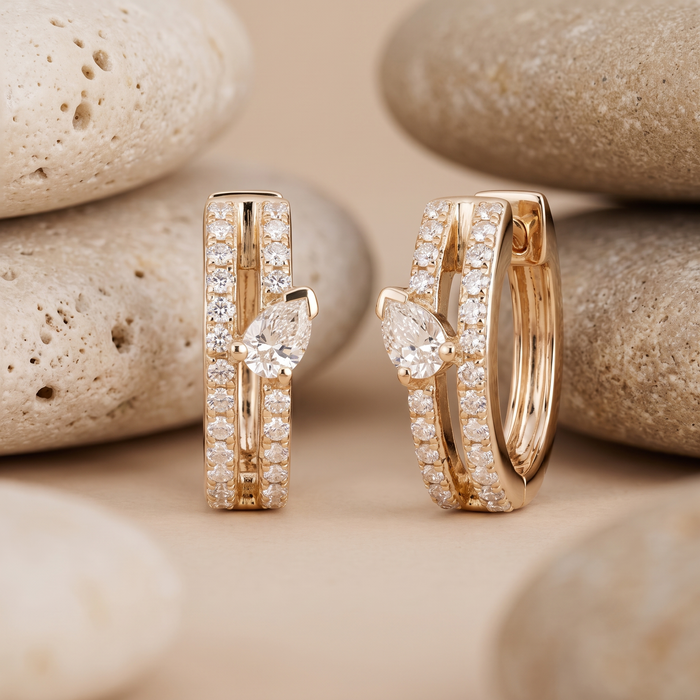 Marquise Cut Split Huggie Earrings in 14K Yellow Gold