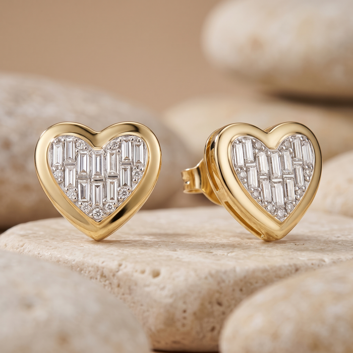 Pure Baguette Diamond Stud Earrings in 14K Yellow Gold