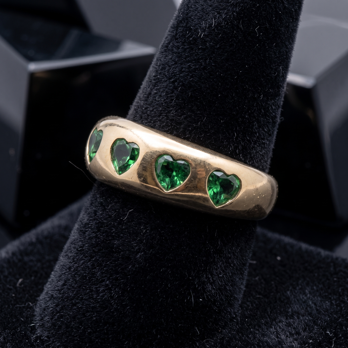 Heart-Shaped Green Emerald 14K Emerald Band Ring