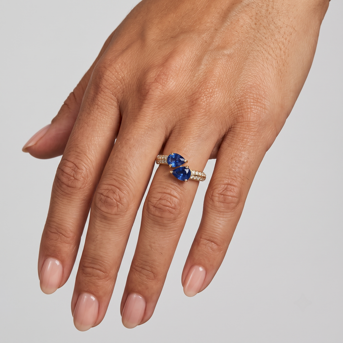 Dual Pear Blue Sapphire 14K Diamond Open Band Ring