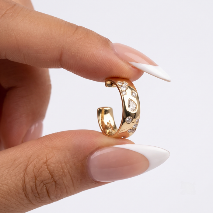 Raindrop Diamond Scatter Huggie Earrings in 14K Yellow Gold