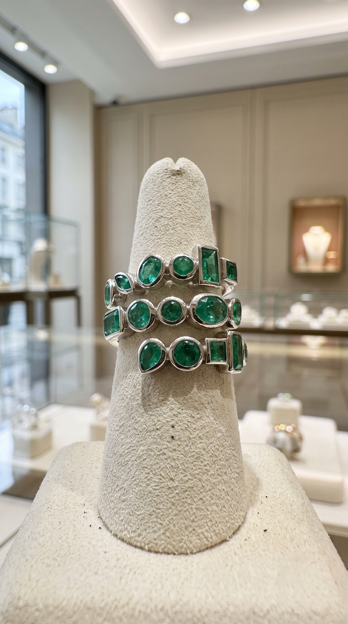 Emerald Multi-Shape 14K White Gold (18K Custom) Wrap Ring