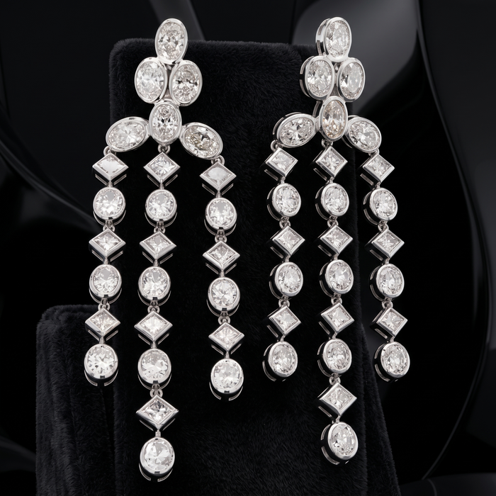 Oval Shape Chandellier Diamond Earrings in 18K White Gold