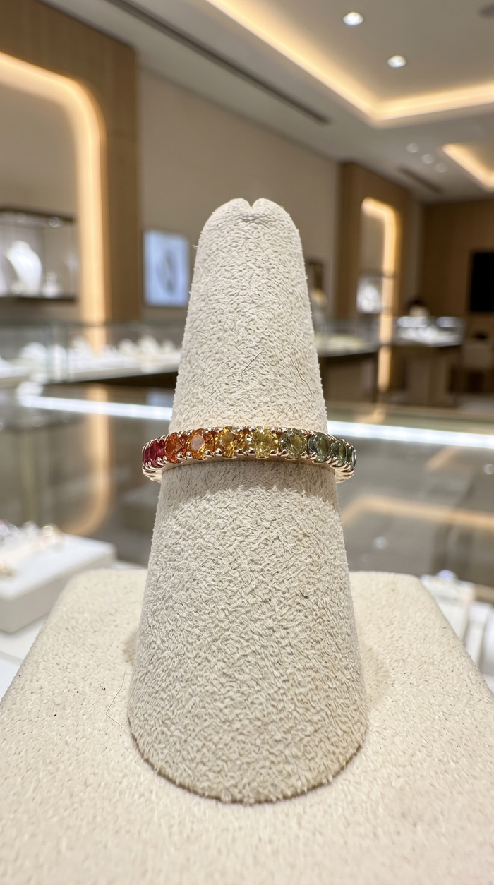 Exquisite Multi-Color Sapphire 14K (18K Custom) Gold Eternity Band Ring
