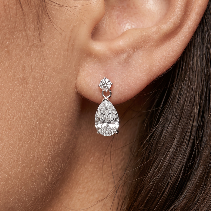 Pear Shaped Diamond Drop Earrings in 18K White Gold