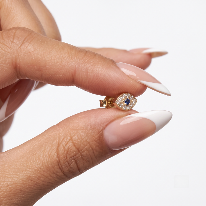 Unique Sapphire Diamond Stud Earrings in 14K Yellow Gold