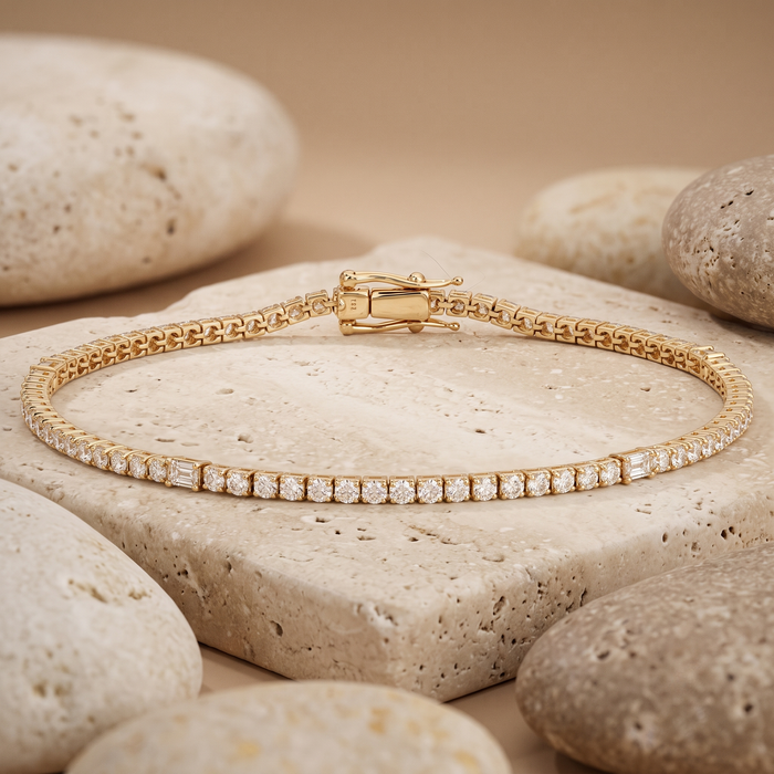 Illusion Diamond Baguette Tennis Bracelet in 14K Yellow Gold