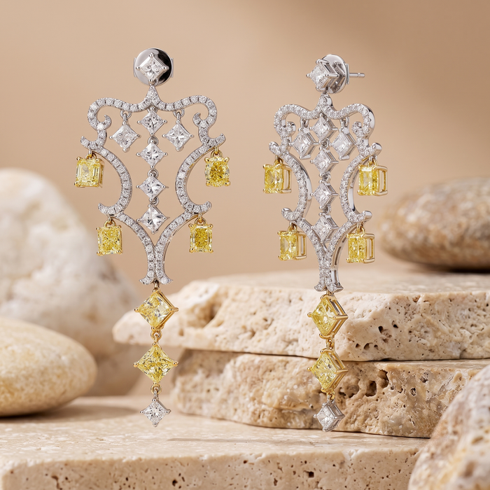 Multishape Pushback Chandellier Earrings in 18K Yellow Gold