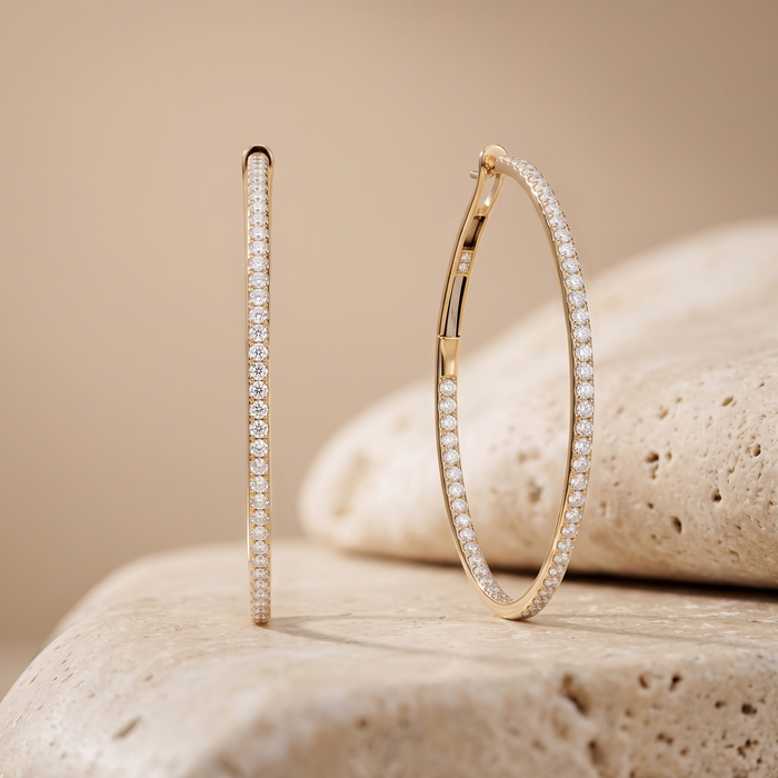 Micro Pave Classic Thin Hoop Earrings in 14K Yellow Gold