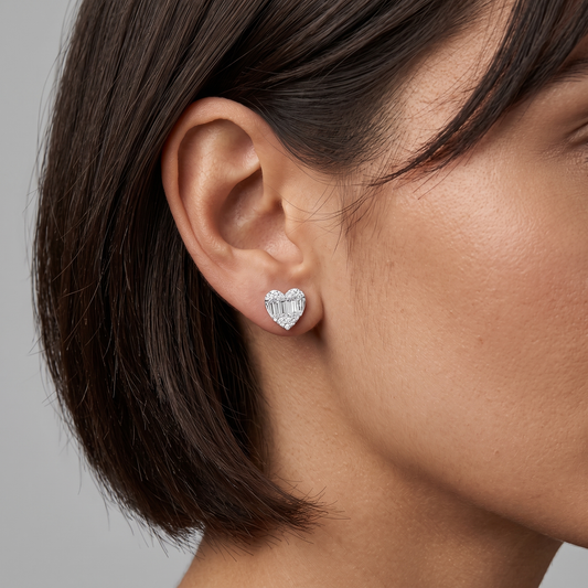 Heart Shape 20 Round Diamonds Earrings in 18K White Gold