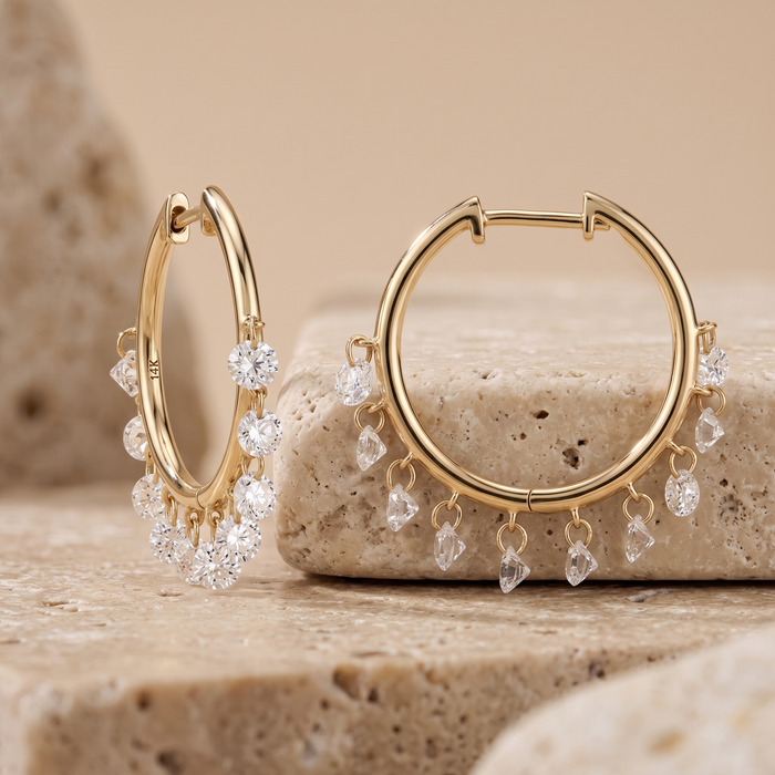 Pear Drop Diamond Huggie Hoop Earrings in 14K Yellow Gold