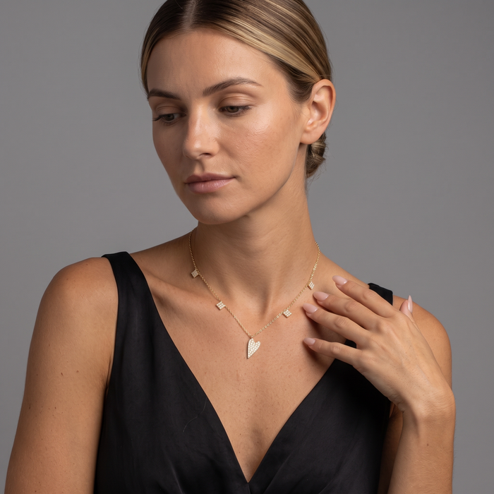 Asymmetrical Diamond Heart Necklace in 14K Yellow Gold