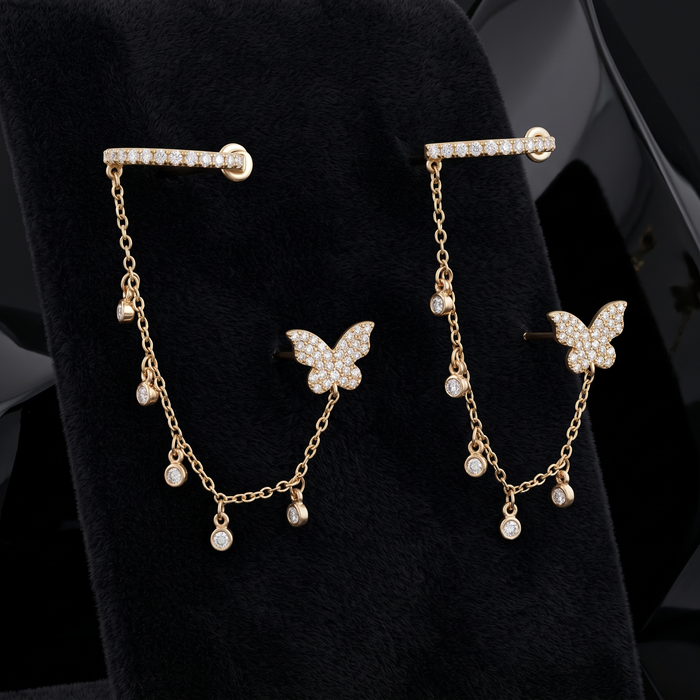 Baguette Edge Diamond Earrings in 14K Yellow Gold