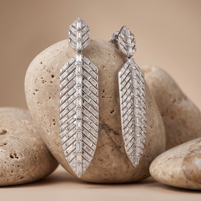 Cherished Charm Leaf Dusters Drop Earrings in 14K White Gold