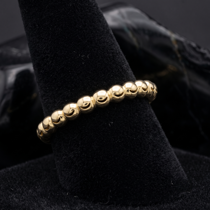 Polished Beaded Stackable Round Shape Diamond Ring in 14K Gold