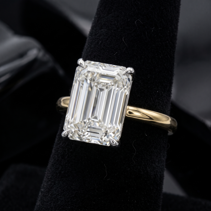 Emerald Cut Solitaire Diamond Ring in 18K Yellow Gold