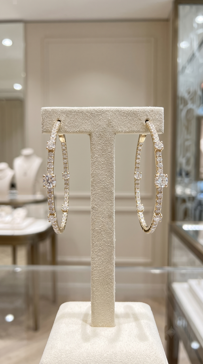 Diamond Accent Thin Hoop Earrings in 14K Yellow Gold