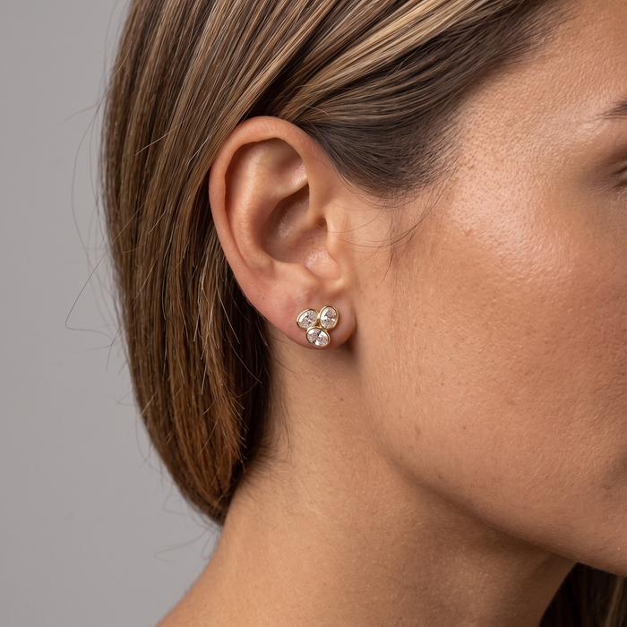 Triple Oval Cluster Stud Earrings in 18K Yellow Gold