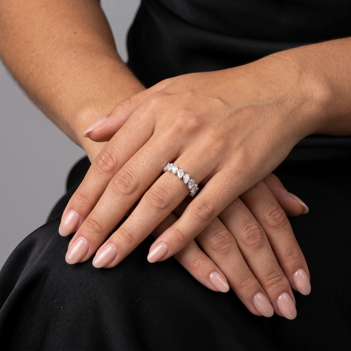 Pear Shaped Diamond Eternity Band Ring in 18K White Gold