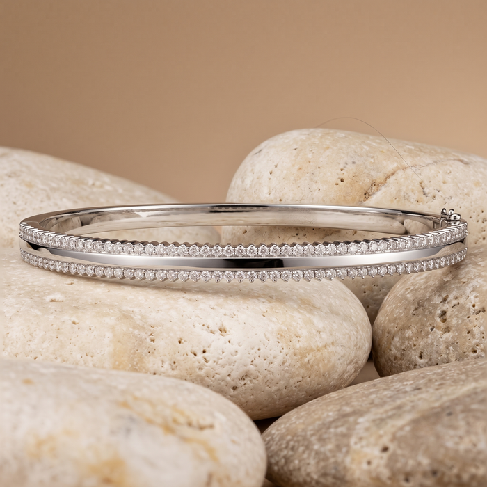 Diamond Arc Bangle Bracelet in 14K White Gold