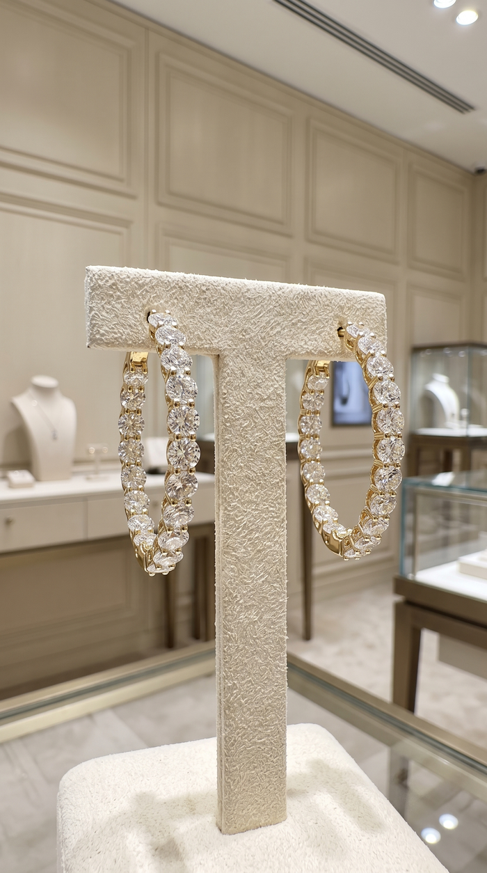 Radiant Loop Diamond Hoop Earrings in 14K Yellow Gold