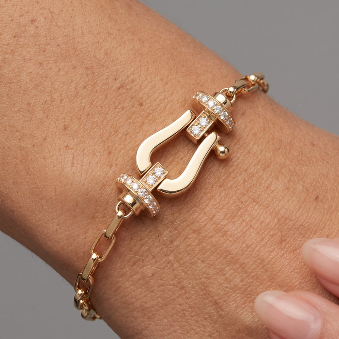 Diamond Buckle Clasp Chain Bracelet in 14K Yellow Gold