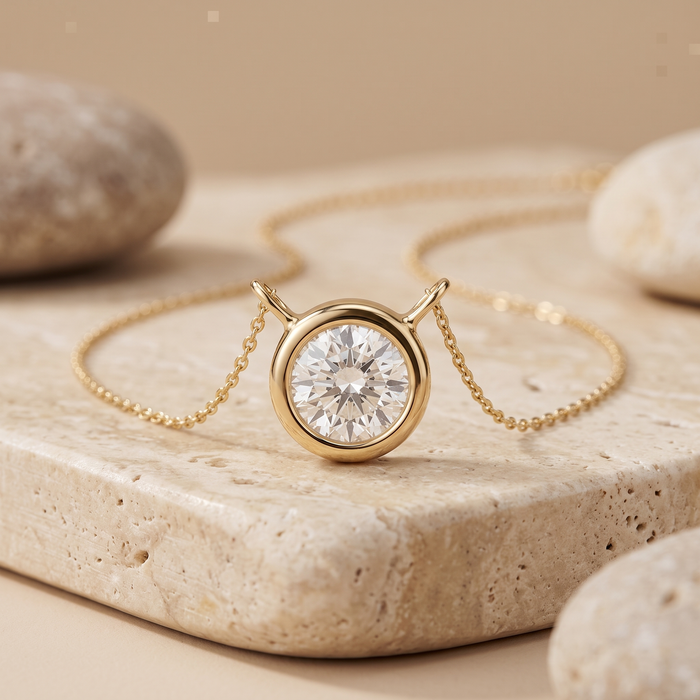 Diamond Taurus Zodiac Necklace in 14K Yellow Gold