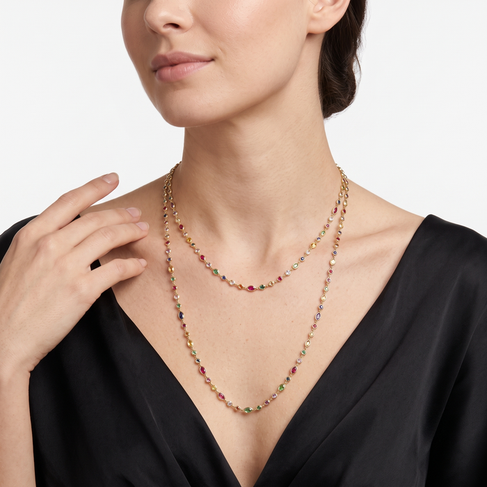 Bold Multi-Sapphire Diamond Necklace in 14K Yellow Gold