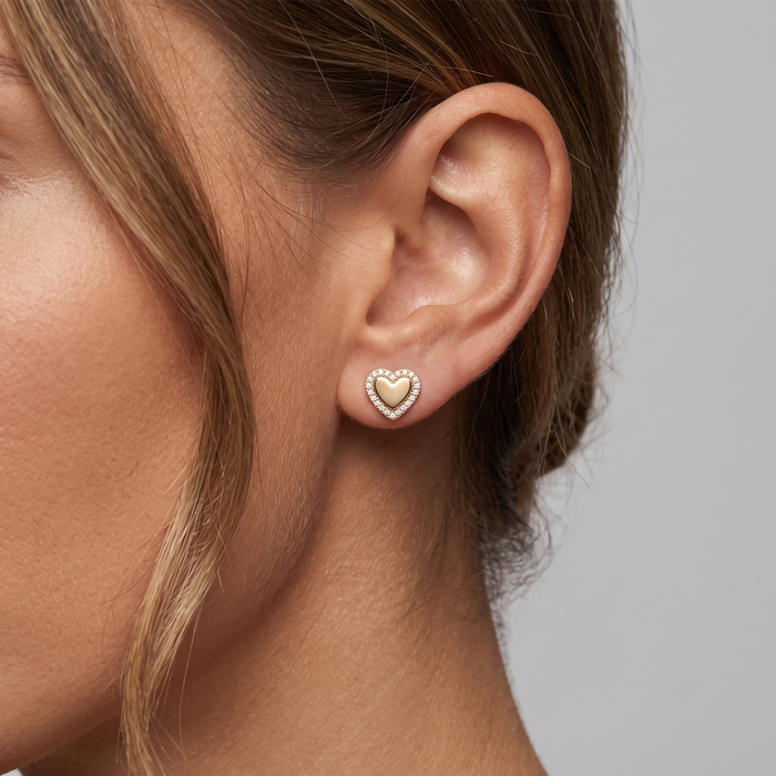 Classic Heart Diamond Stud Earrings in 14K Yellow Gold