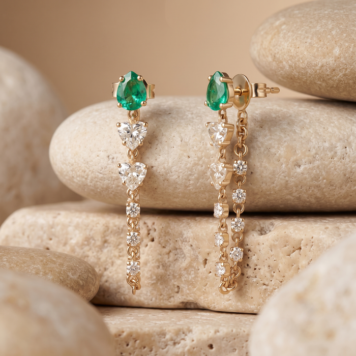Grace Sapphire 14K (or 18k upon request) Yellow Gold Diamond Drop Earrings