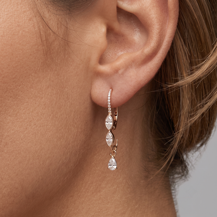 Trio Cut Marquise Pear Diamond Drop Earrings in 14K Gold