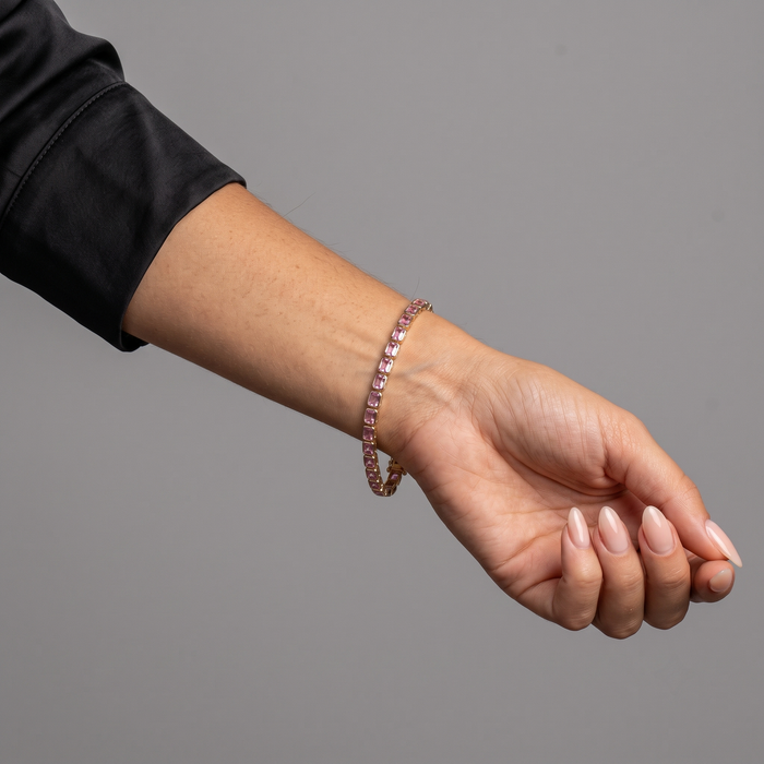 Emerald Cut Pink Sapphire 14K Gold Tennis Bracelet