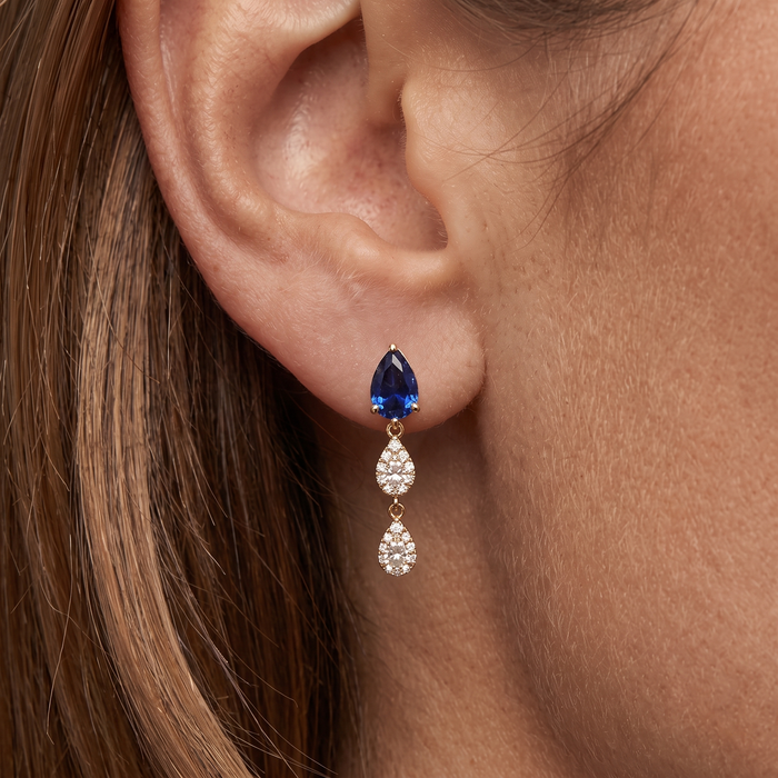 Midnight Drop Sapphire Earrings in 14K Yellow Gold