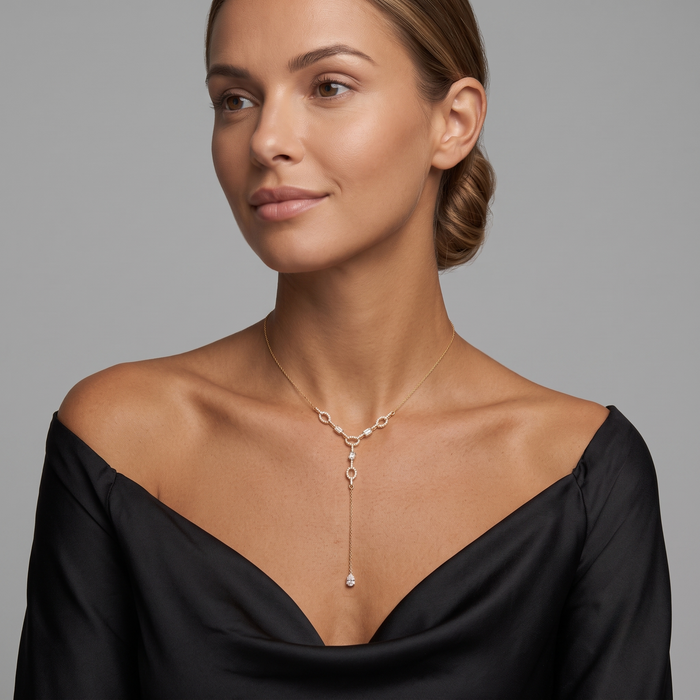 Diamond Link Lariat Necklace in 14K Yellow Gold