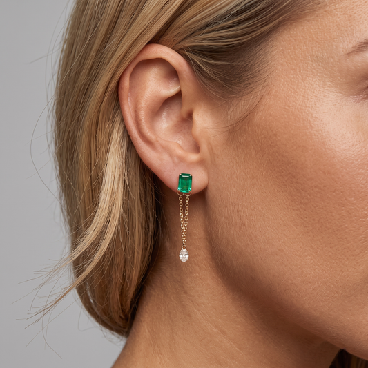 Subtle Elite Green Diamond Drop Earrings in 18K Yellow Gold