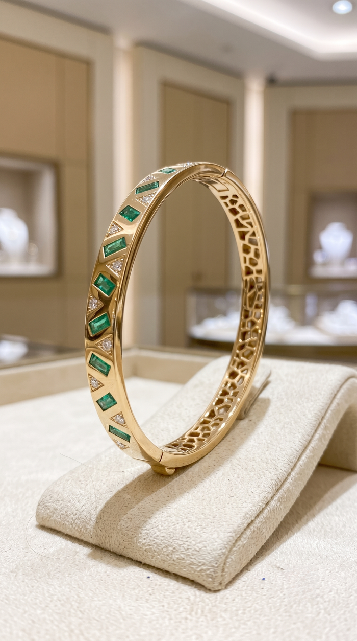 Echo Diamond Bangle Bracelet in 14K Yellow Gold