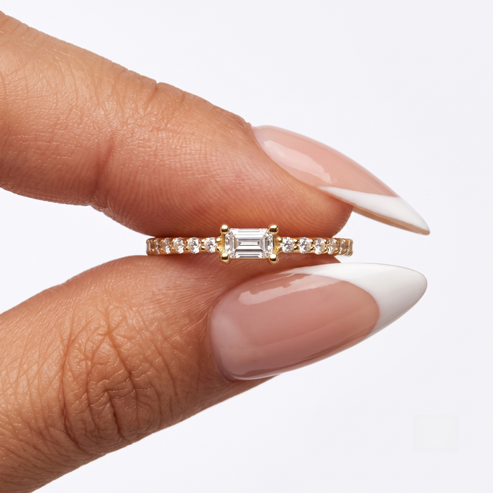 Radiant Grace Emerald Cut Diamond Ring in 14K Yellow Gold