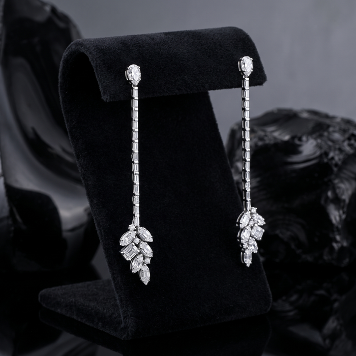 86 Round Baguette Diamonds 18K White Gold Earrings