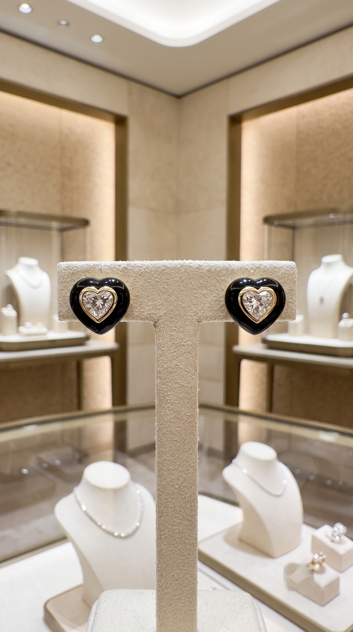 Sweetheart Heart Diamond Stud Earrings in 14K Yellow Gold