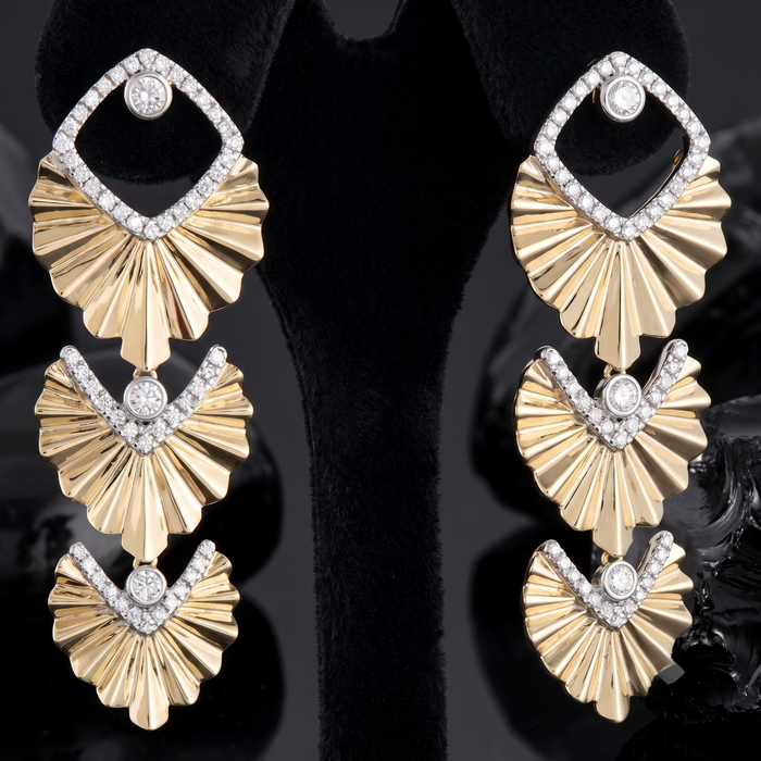 Radiant Cascade Diamond Statement Earrings in 14K Yellow Gold