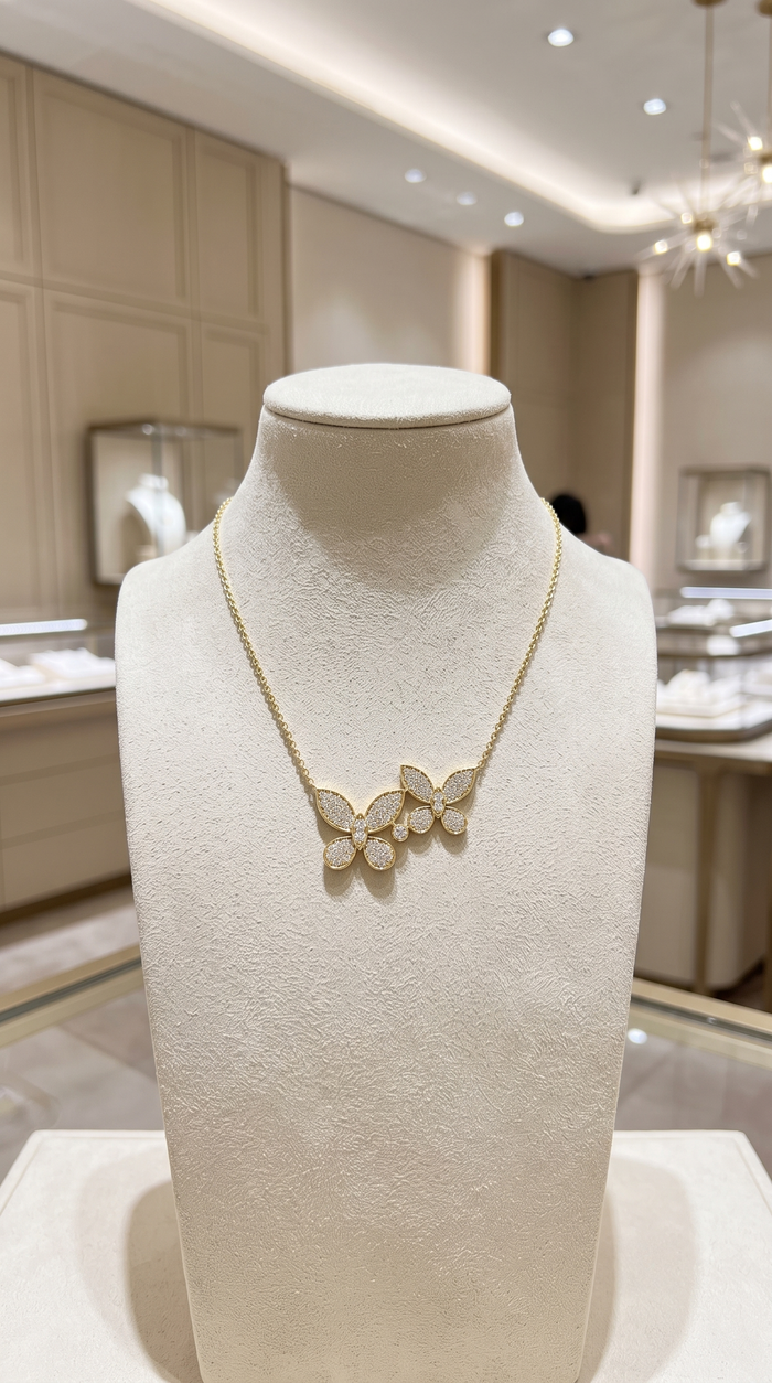 Diamond Cut Butterfly Pendant Necklace in 14K Yellow Gold
