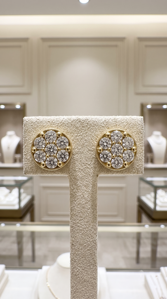 Golden Bloom Diamond Cluster Stud Earrings in 14K Yellow Gold
