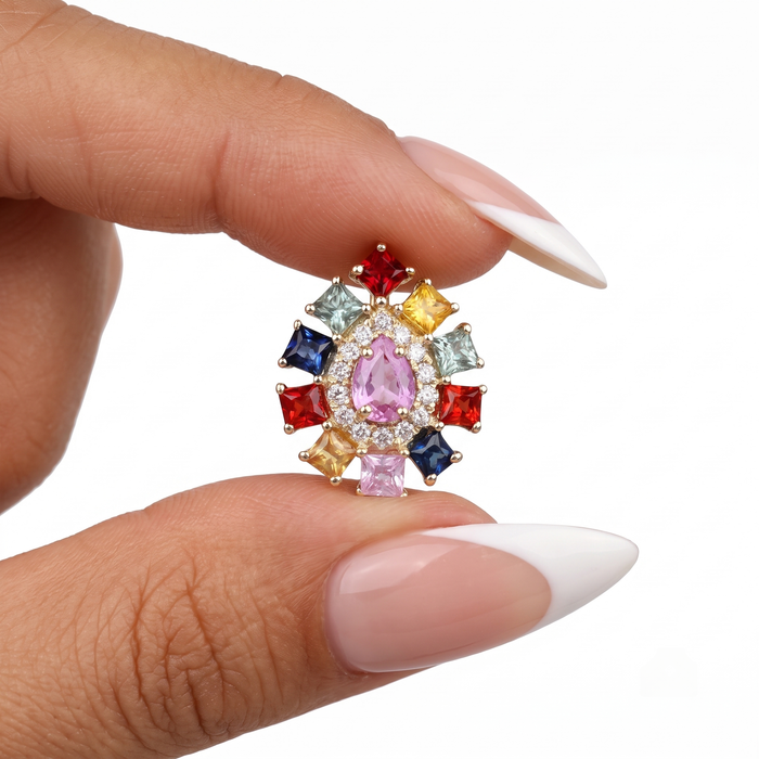 Multi-Sapphire Diamond Stud Earrings in 14K Yellow Gold