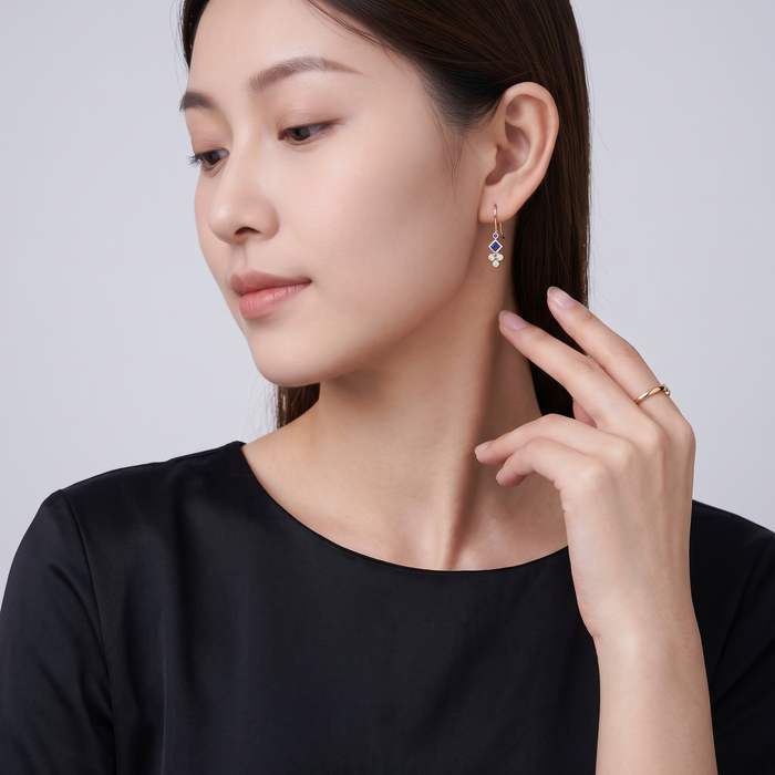 Elegant 14K Gold Sapphire Diamond Drop Earrings