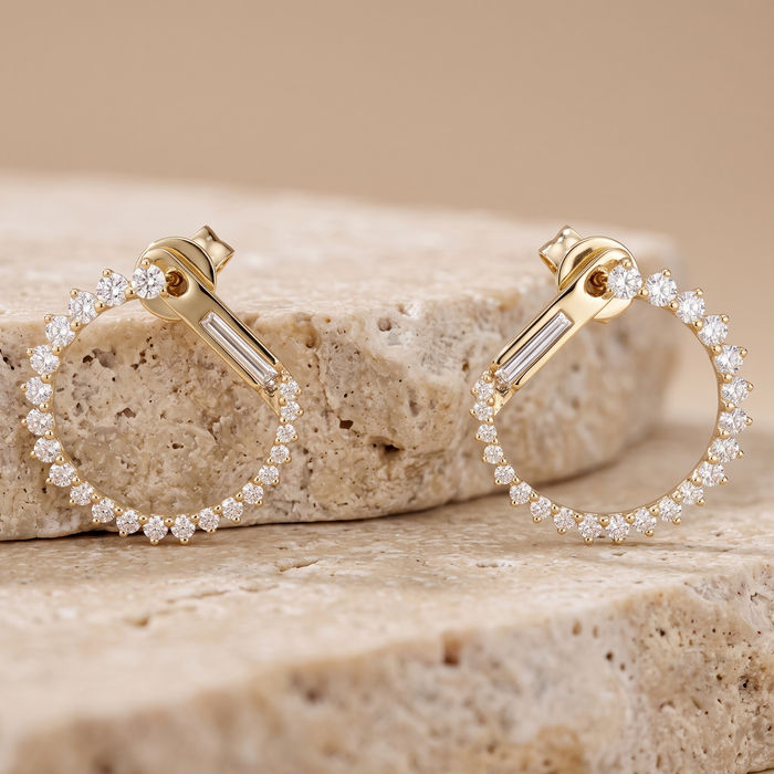 Circle Sparkle Stud Hoop Earrings in 14K Yellow Gold