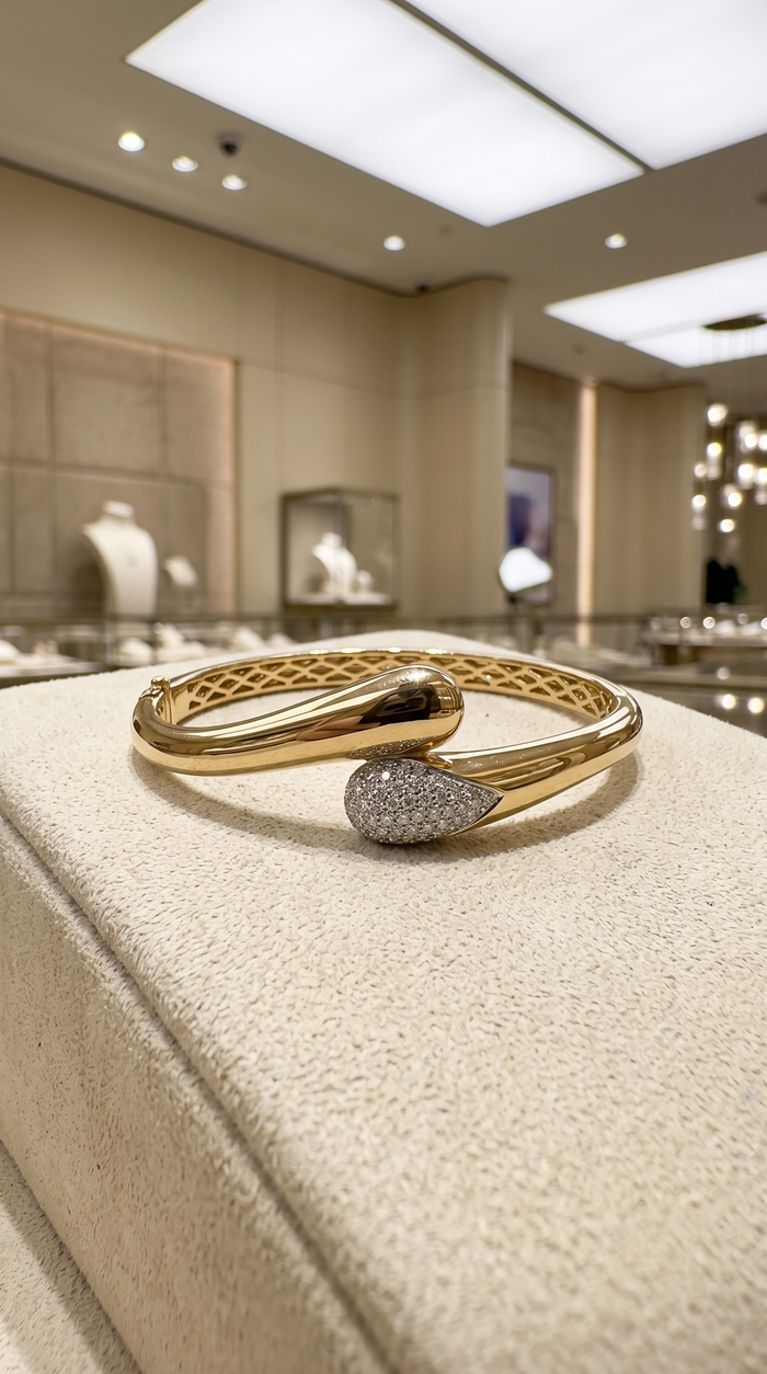 Halo Diamond Bangle Bracelet in 14K Yellow Gold