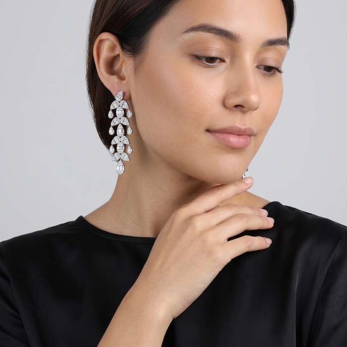 Chandelier Diamond Drop Earrings in 18K White Gold