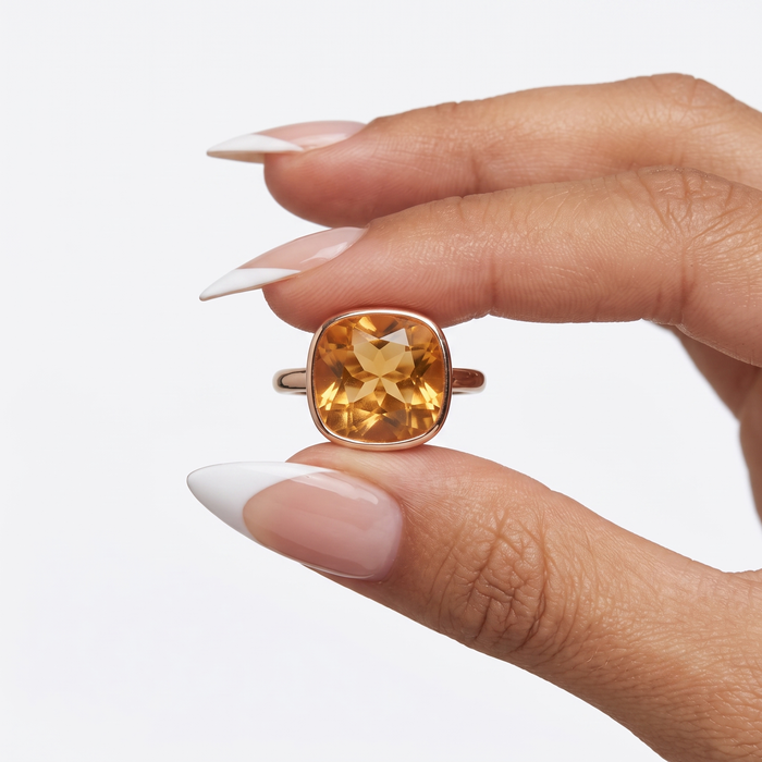 Citrine Cushion Cut 14K Gold Ring