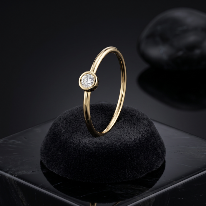 Solitaire Bezel Diamond Ring in 14K Yellow Gold