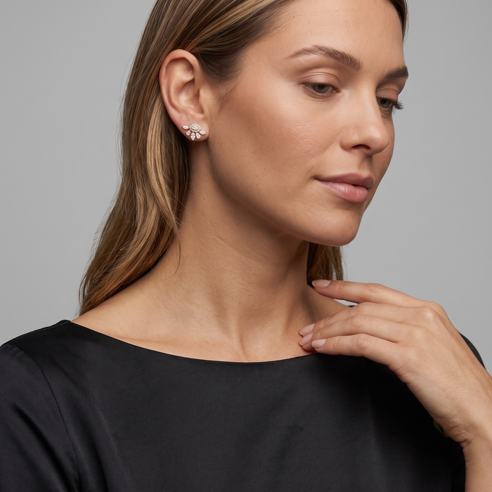 Marquise Pear Cluster Stud Earrings in 14K Yellow Gold